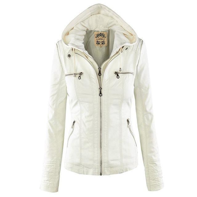 Women's PU Leather Biker Jacket – Stylish Hooded Design 4