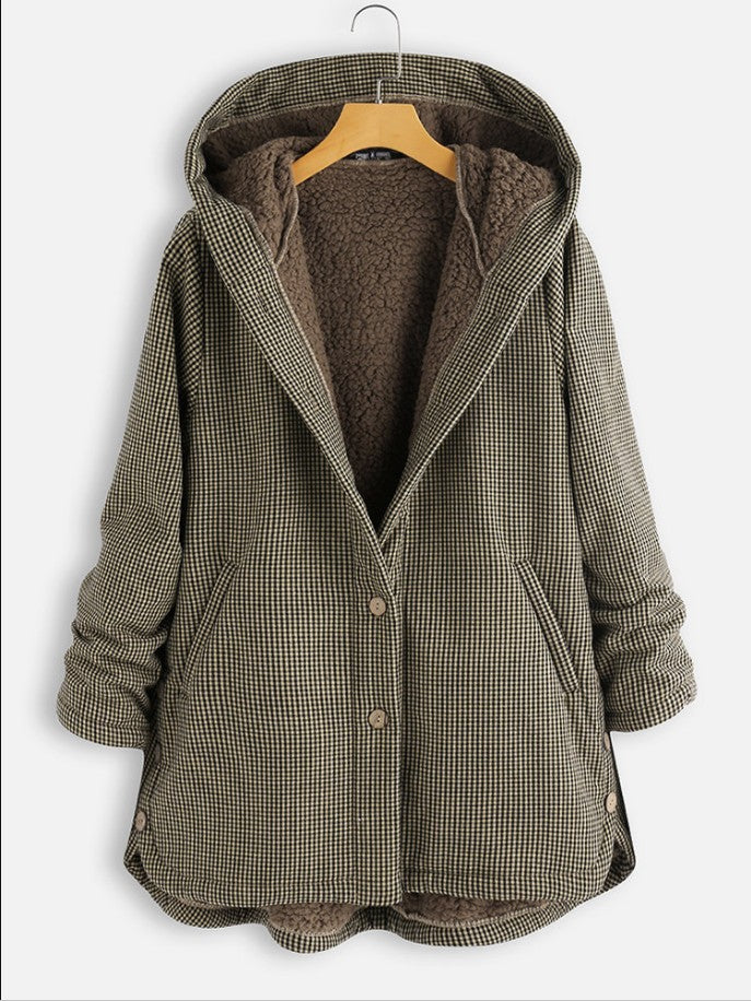 Women’s Plaid Hooded Coat – Sherpa Lined for Cozy Comfort 1