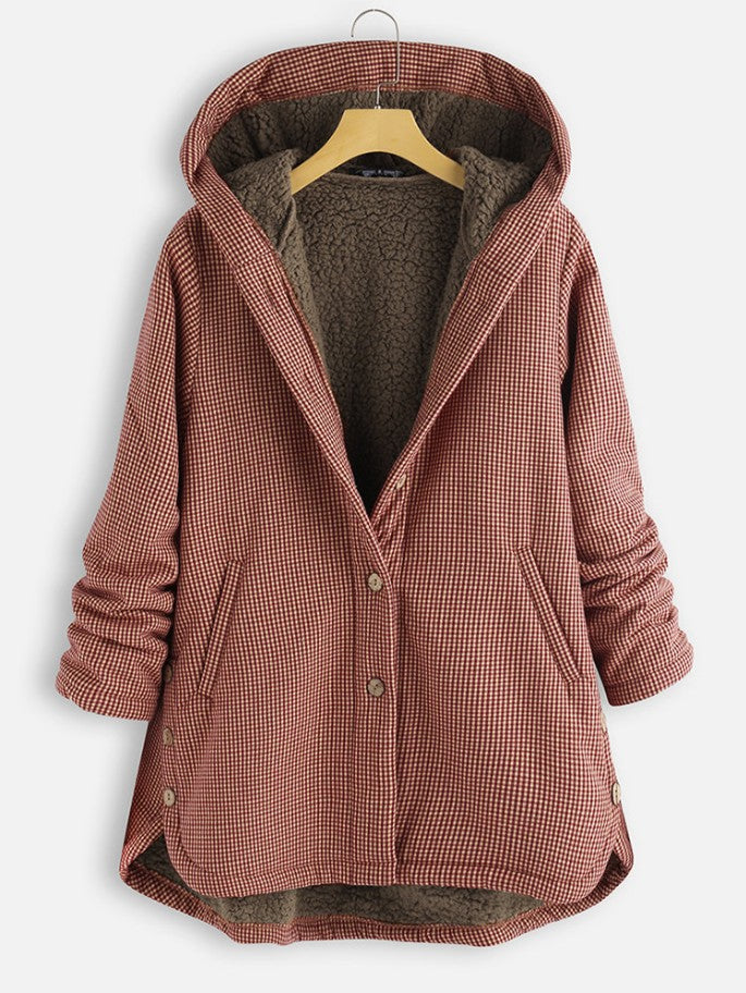 Women’s Plaid Hooded Coat – Sherpa Lined for Cozy Comfort 2