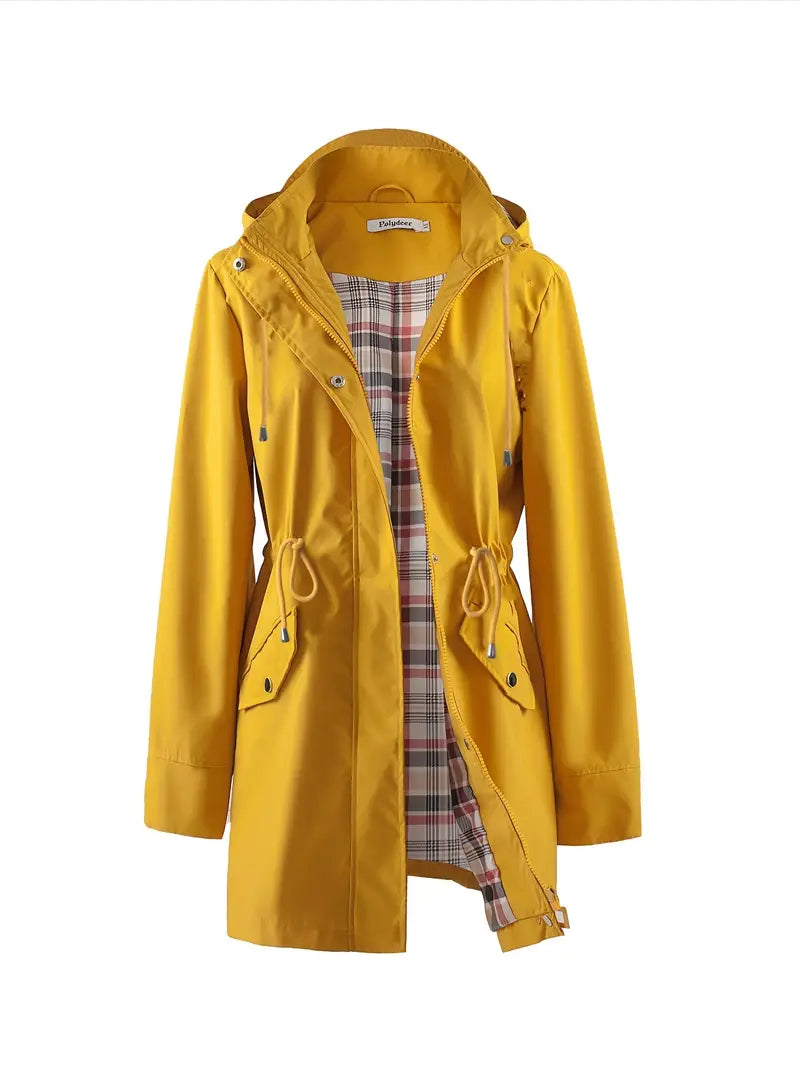 Women's Plaid Hooded Trench Coat – Stylish & Windproof Comfort 2