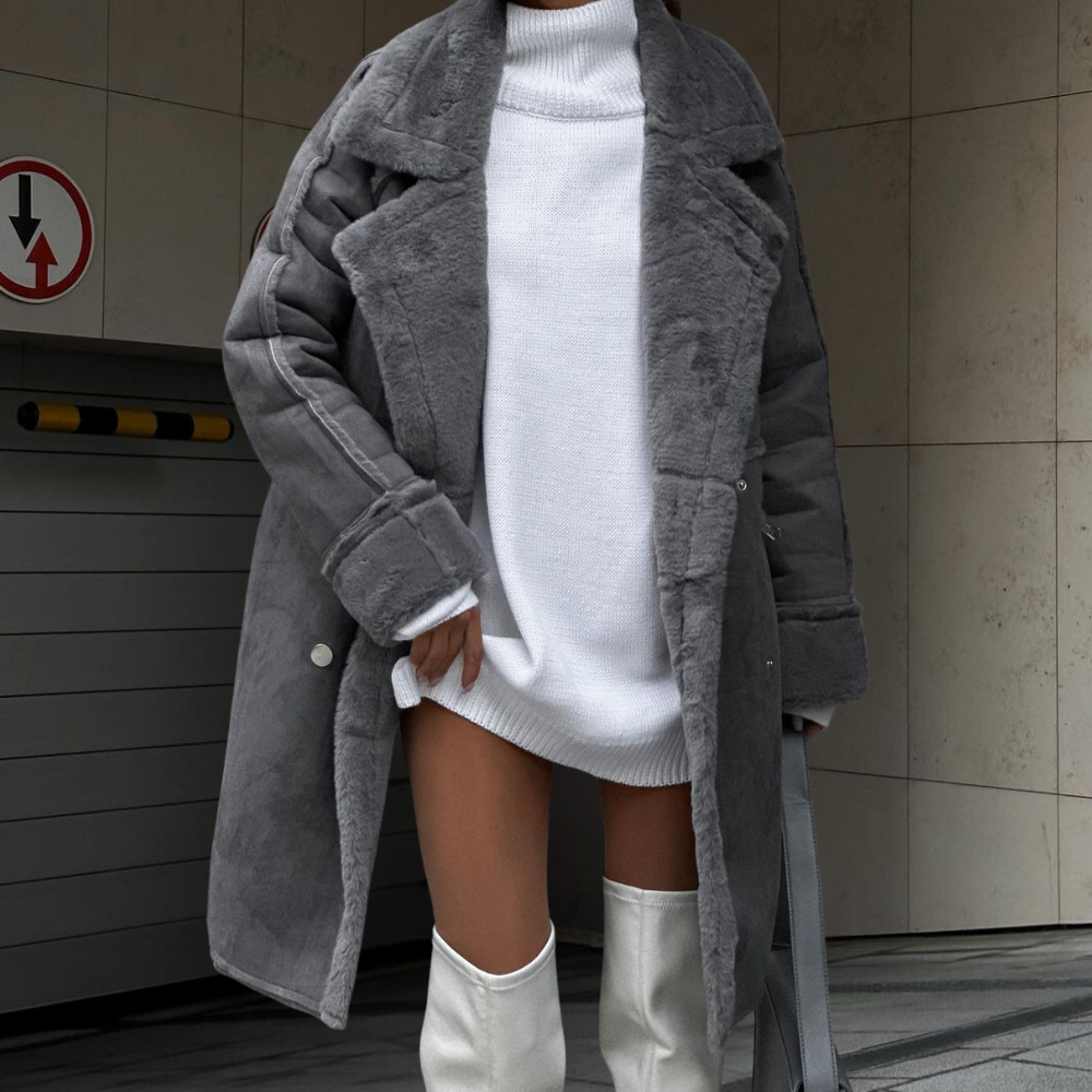 Women's Plush Long Cardigan – Cozy Suit Collar for Winter Style 0