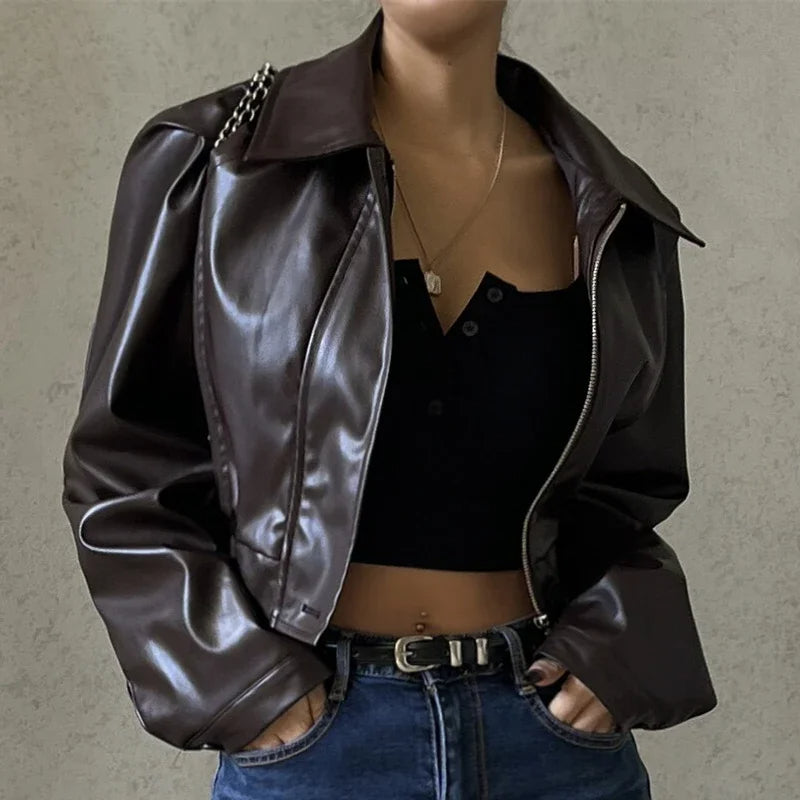 Women's Retro PU Leather Jacket – Chic Zipper Design for Fall 2