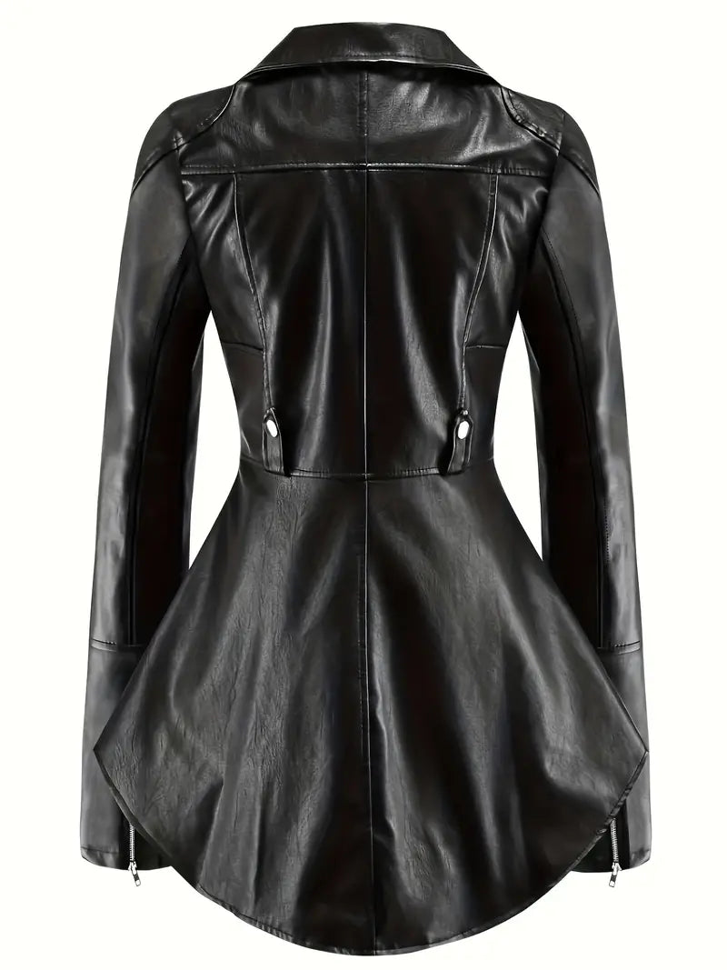 Women's Ruffled PU Leather Jacket – Chic Swallowtail Design 1