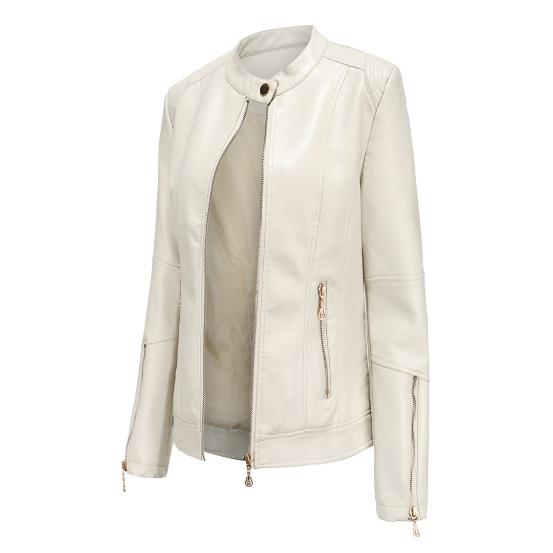 Women's Short Faux Leather Jacket – Chic Stand Collar Design 6