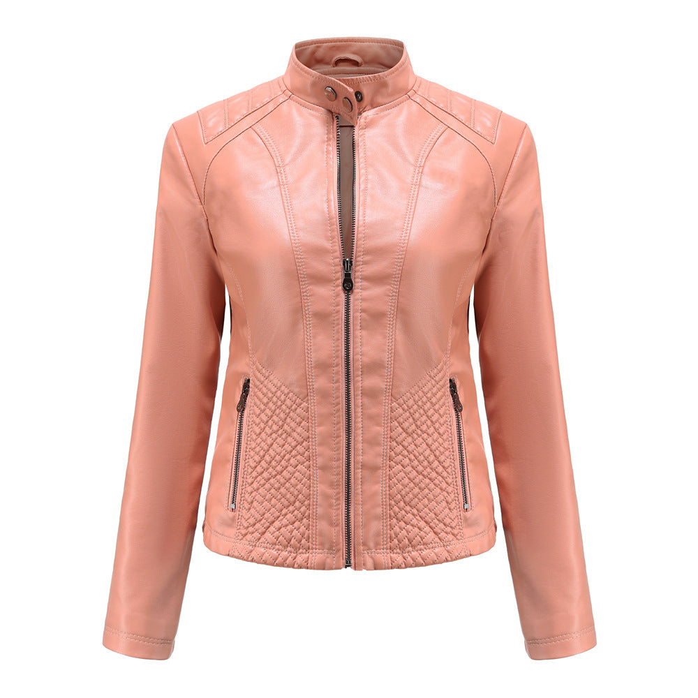 Women's Slim-Fit Leather Jacket – Chic Stand Collar for Casual Style 1
