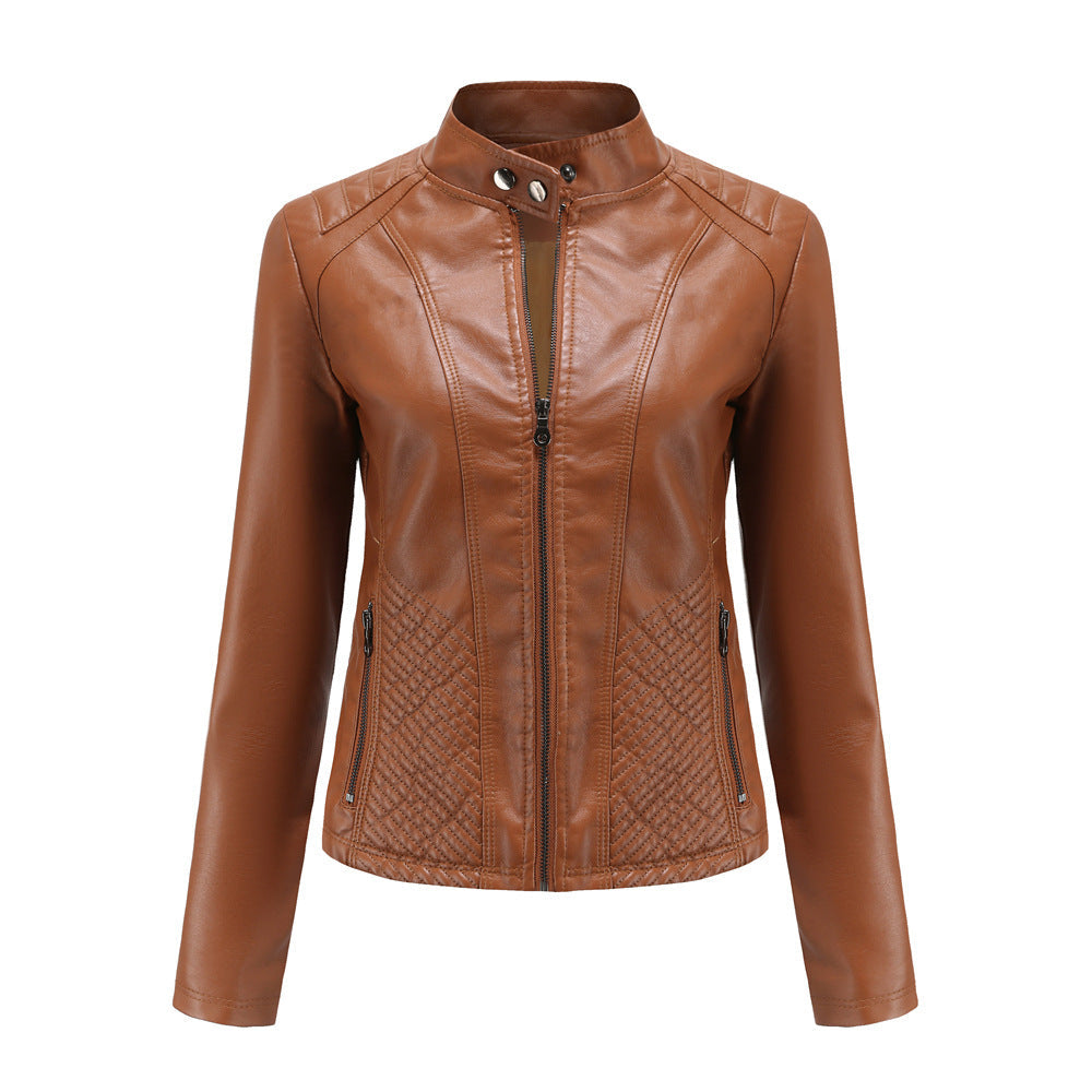 Women's Slim-Fit Leather Jacket – Chic Stand Collar for Casual Style 2