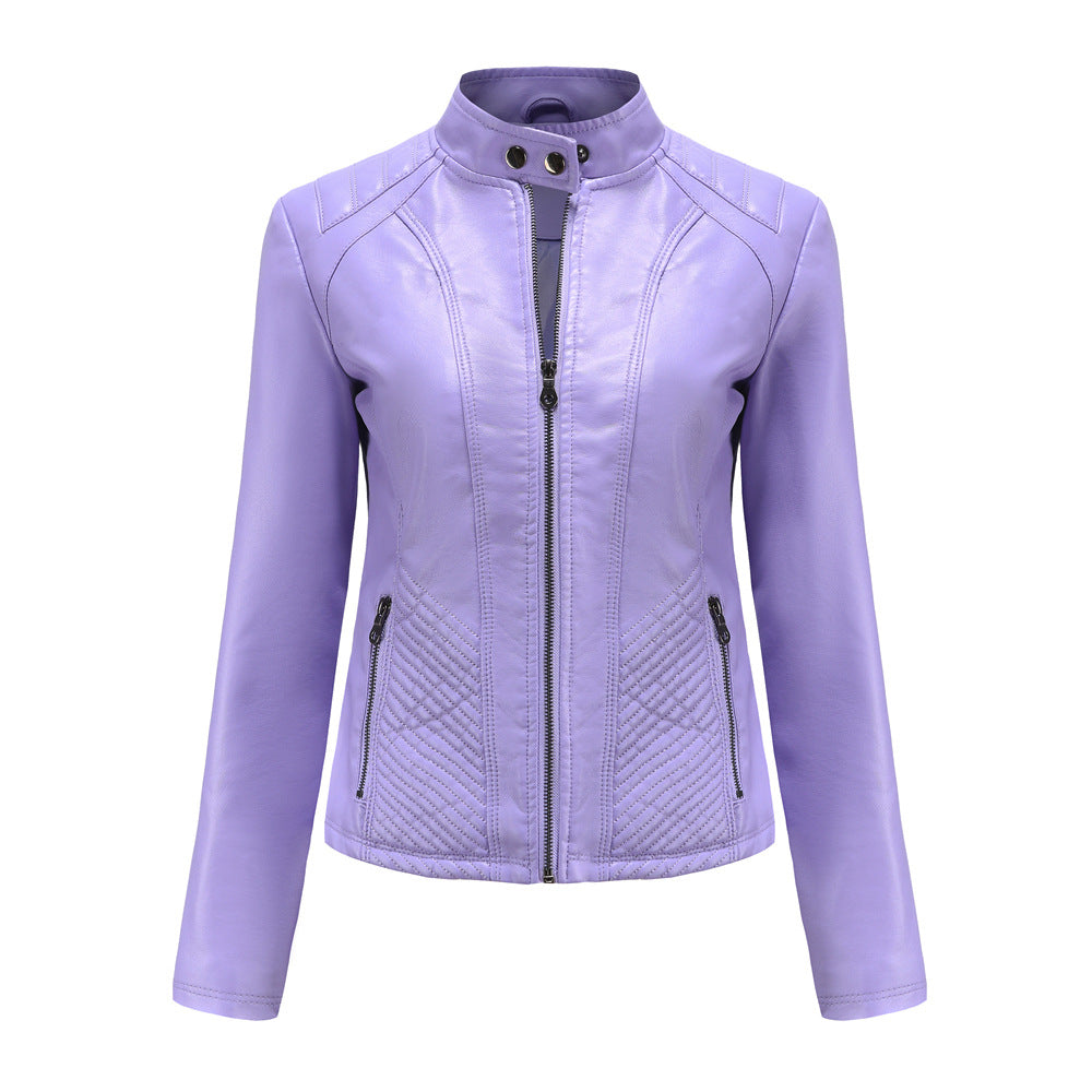 Women's Slim-Fit Leather Jacket – Chic Stand Collar for Casual Style 3