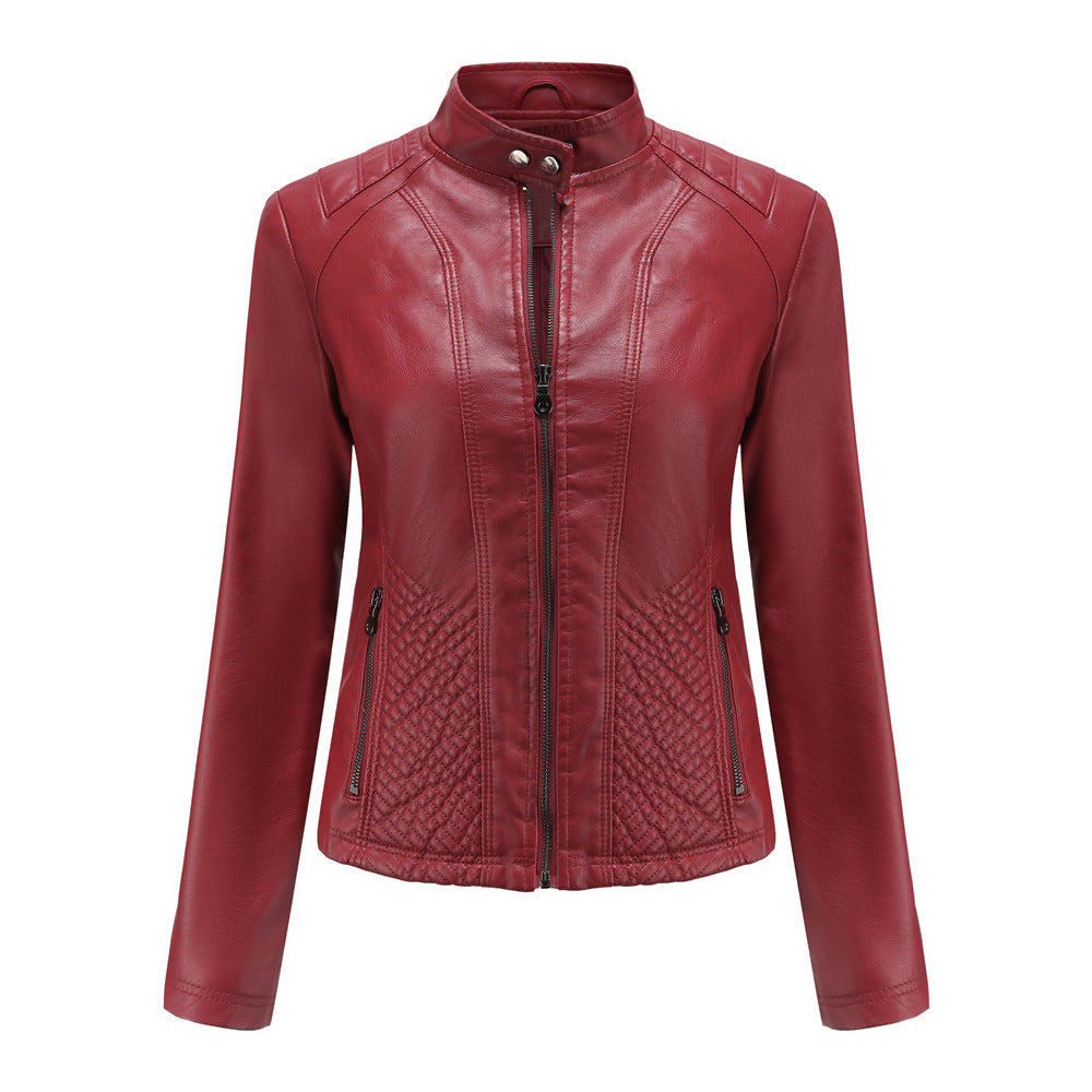 Women's Slim-Fit Leather Jacket – Chic Stand Collar for Casual Style 5