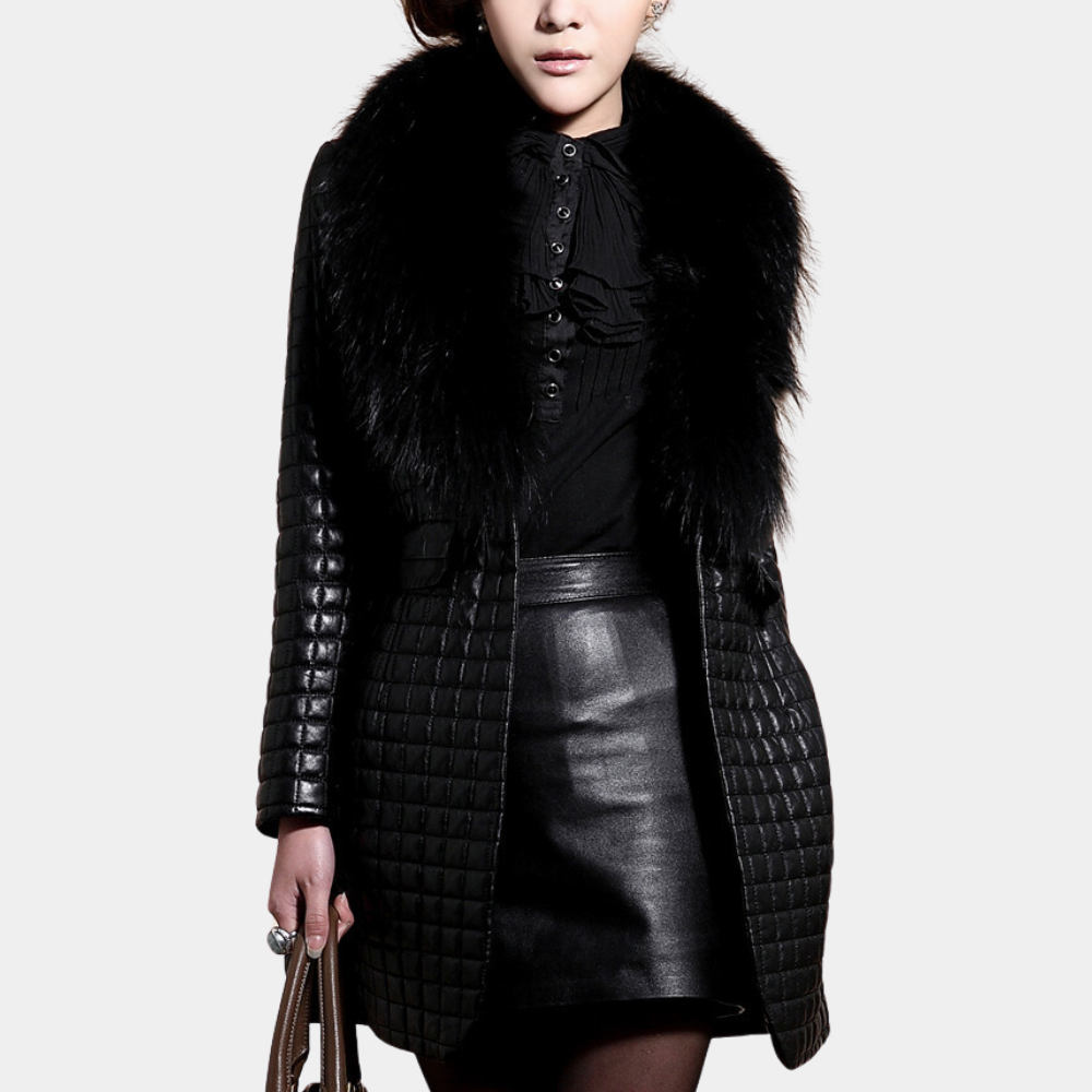Women's Slim-Fit Quilted Coat – Luxurious Faux Fur Collar 1