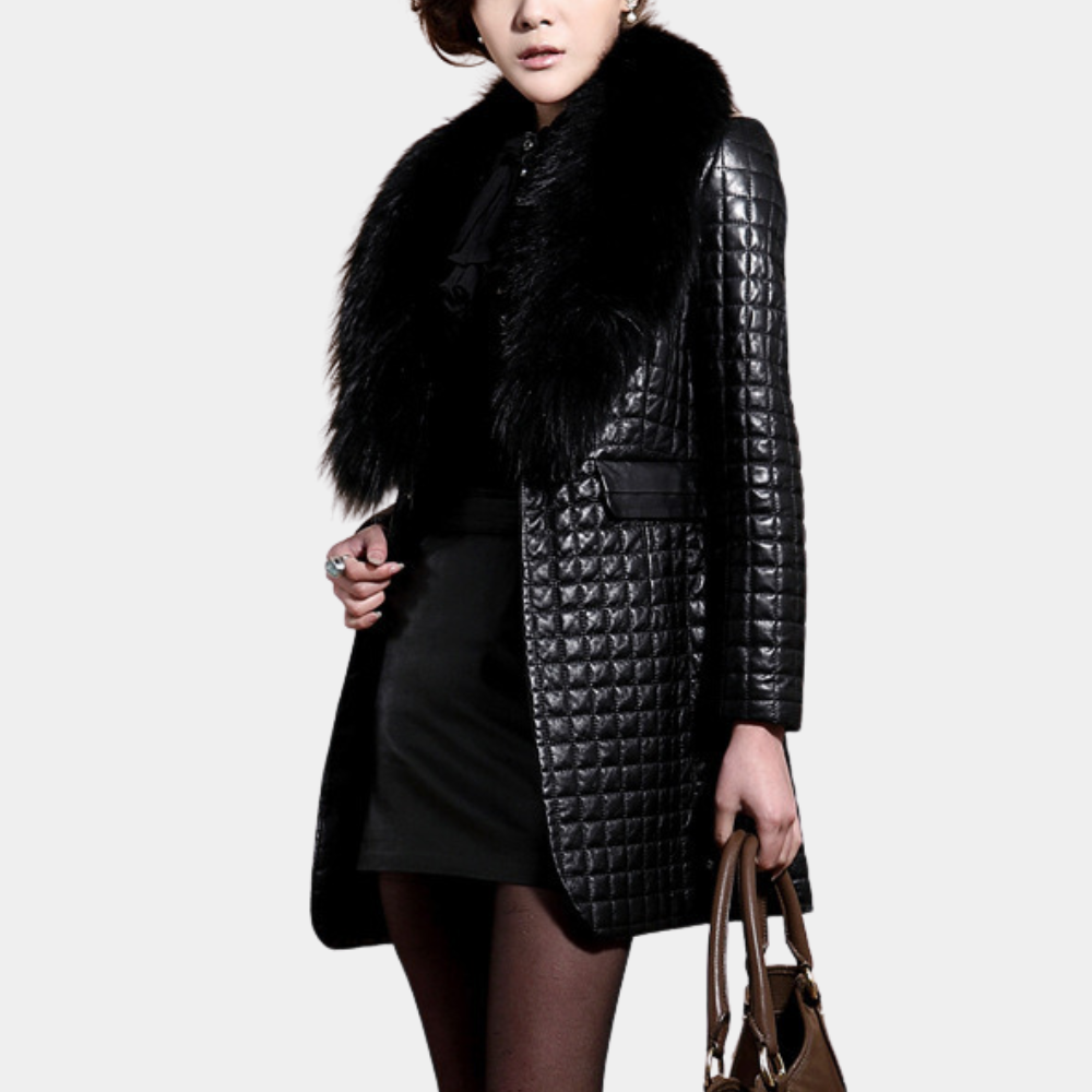 Women's Slim-Fit Quilted Coat – Luxurious Faux Fur Collar 3
