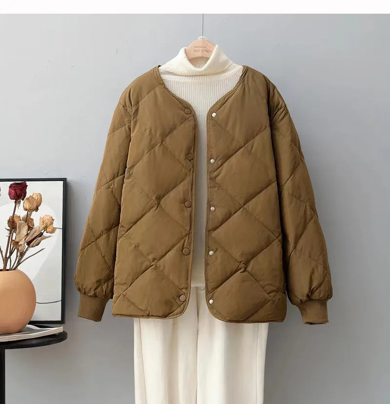 Women's Slim Fit Diamond Check Down Jacket – Cozy Style for Fall 1