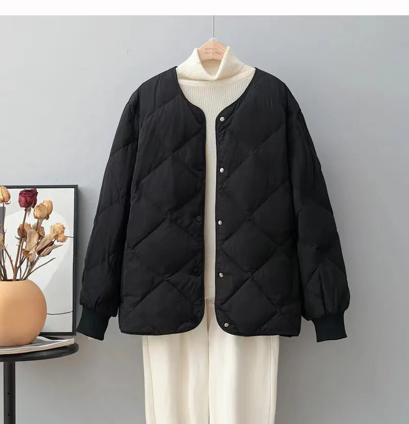 Women's Slim Fit Diamond Check Down Jacket – Cozy Style for Fall 2