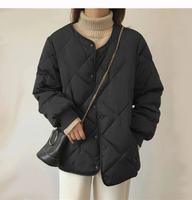 Women's Slim Fit Diamond Check Down Jacket – Cozy Style for Fall 3
