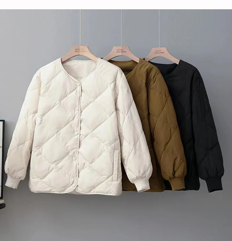 Women's Slim Fit Diamond Check Down Jacket – Cozy Style for Fall 4