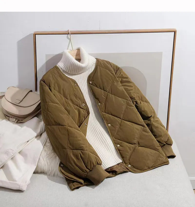 Women's Slim Fit Diamond Check Down Jacket – Cozy Style for Fall 6