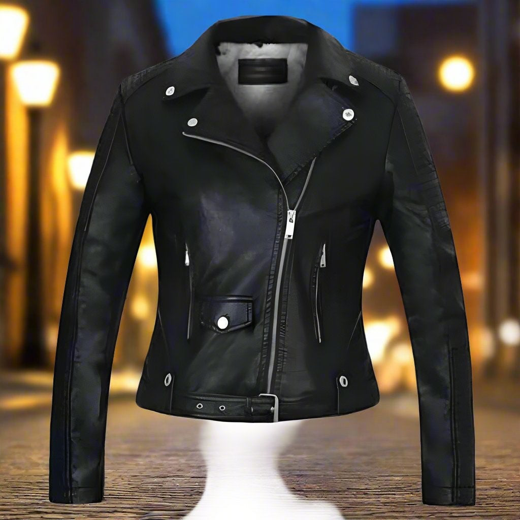 Women's Slim Fit Faux Leather Jacket – Cozy Fleece Lining & Trendy Zippers 1