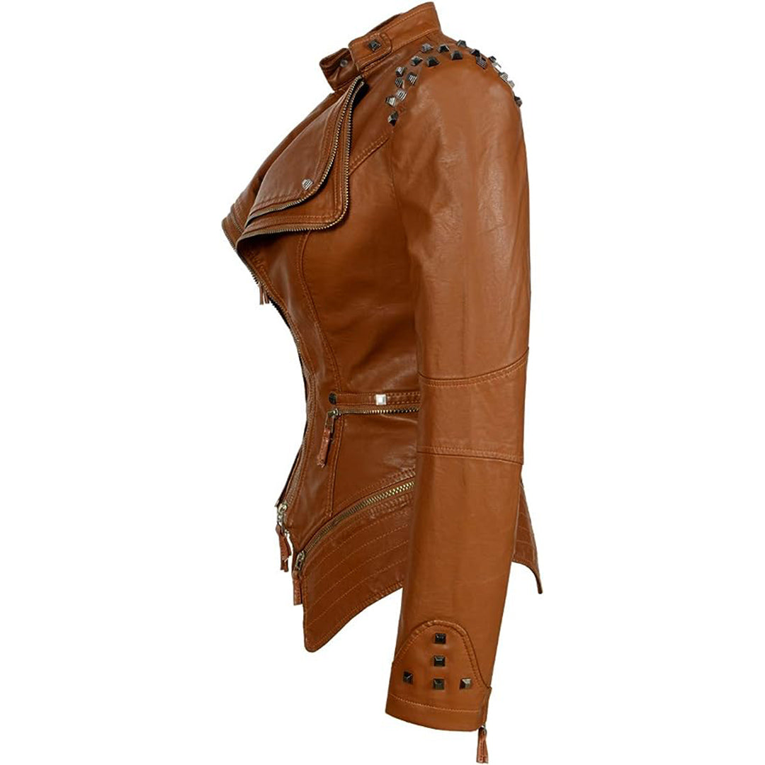 Women's Slim Fit Rivet Leather Jacket – Edgy Style for Every Occasion 2