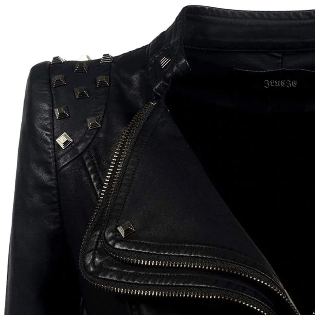 Women's Slim Fit Rivet Leather Jacket – Edgy Style for Every Occasion 4