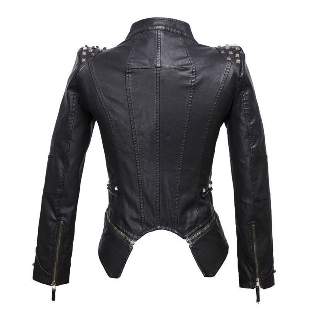 Women's Slim Fit Rivet Leather Jacket – Edgy Style for Every Occasion 6
