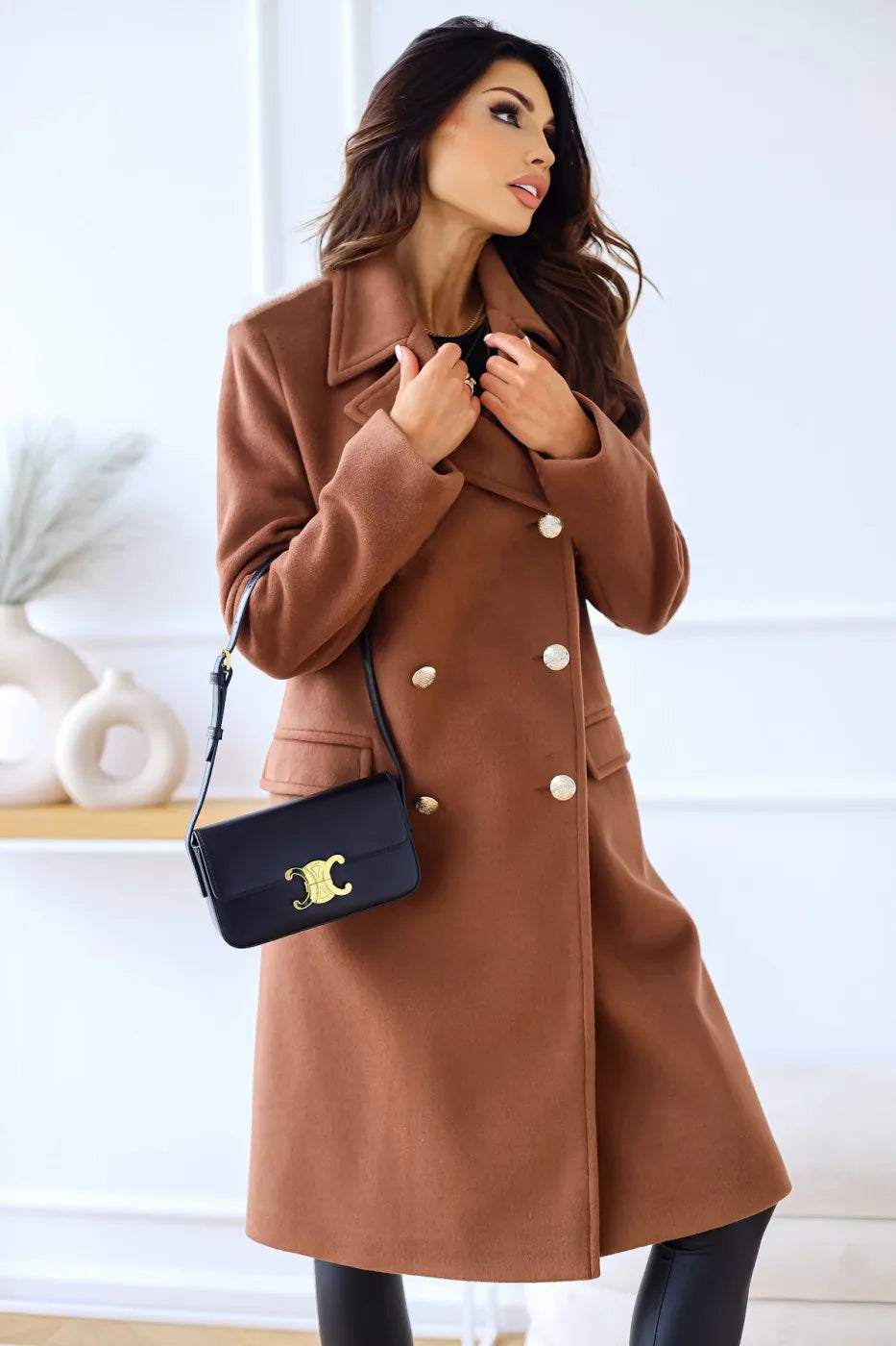 Women's Winter Coat – Double-Breasted Textured Fabric for Elegance 1