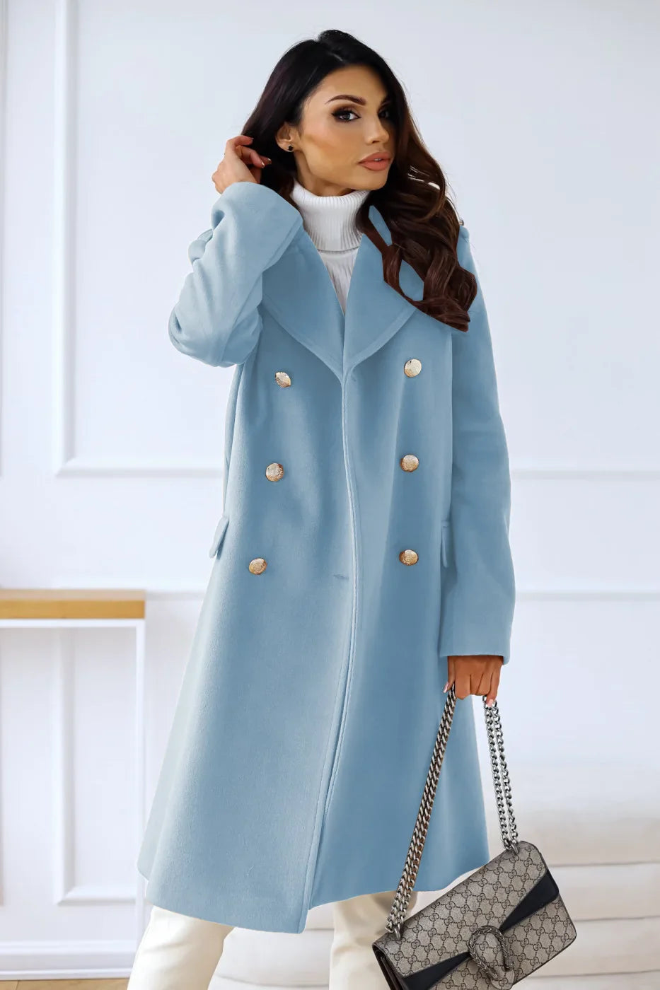 Women's Winter Coat – Double-Breasted Textured Fabric for Elegance 10