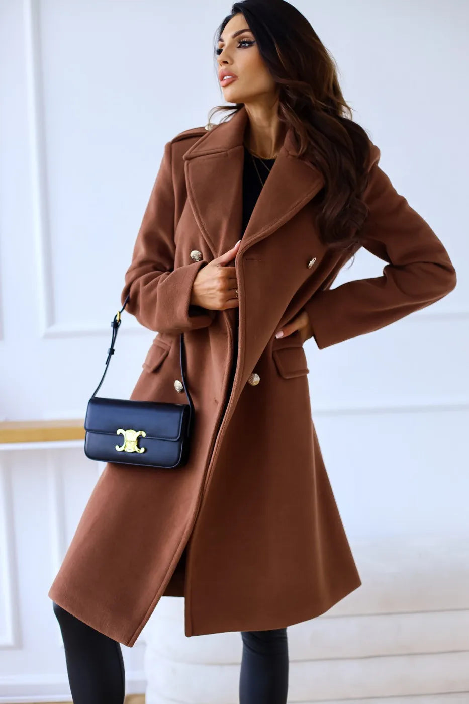 Women's Winter Coat – Double-Breasted Textured Fabric for Elegance 2