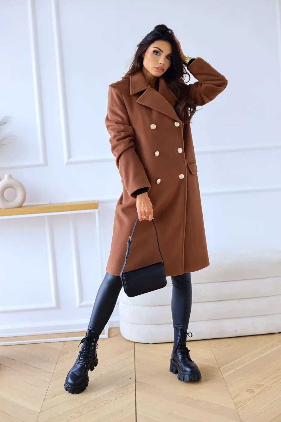 Women's Winter Coat – Double-Breasted Textured Fabric for Elegance 3