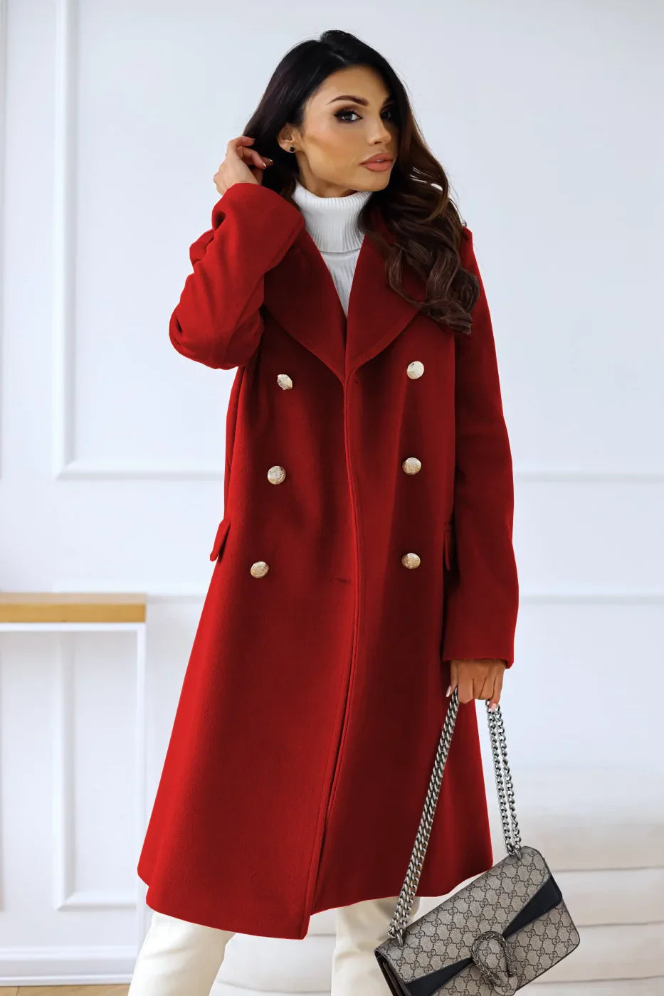 Women's Winter Coat – Double-Breasted Textured Fabric for Elegance 7