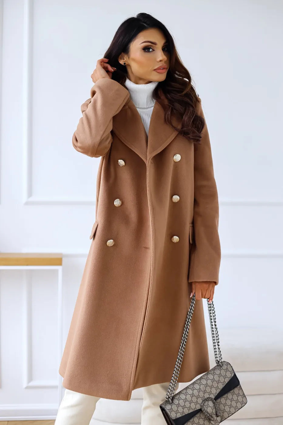 Women's Winter Coat – Double-Breasted Textured Fabric for Elegance 8