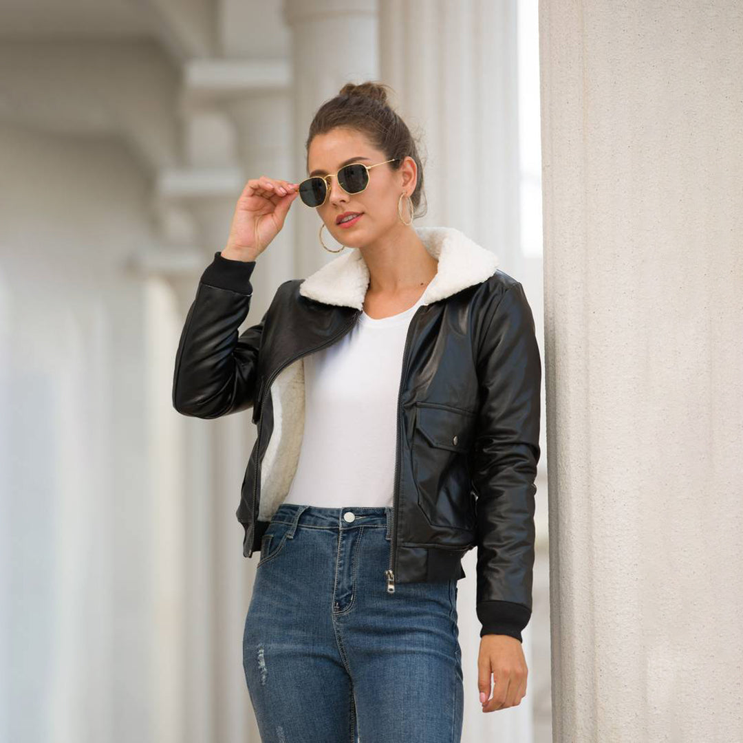 Black Faux Leather Jacket – Chic Relaxed Fit for Winter Style 1