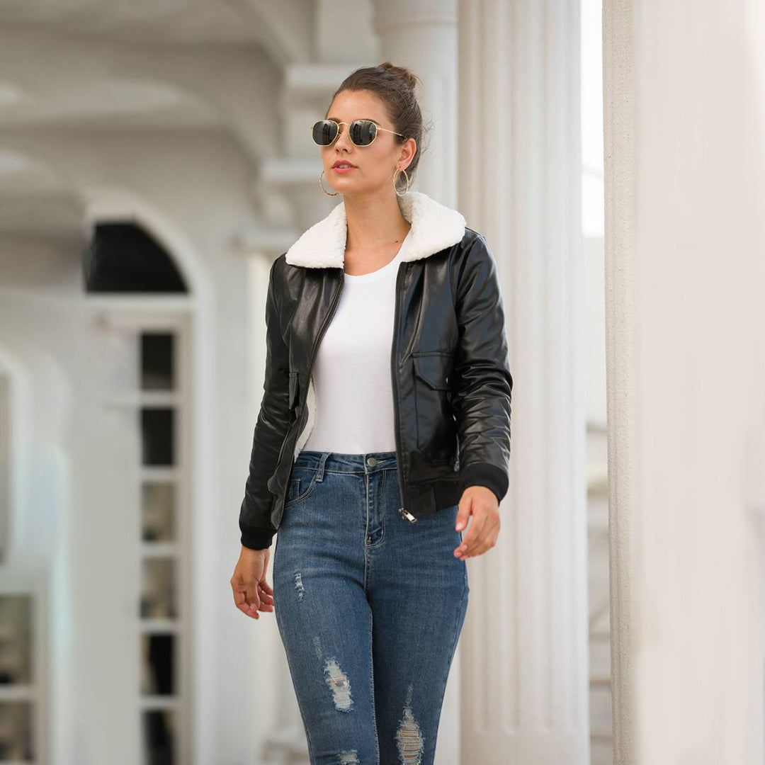 Black Faux Leather Jacket – Chic Relaxed Fit for Winter Style 5