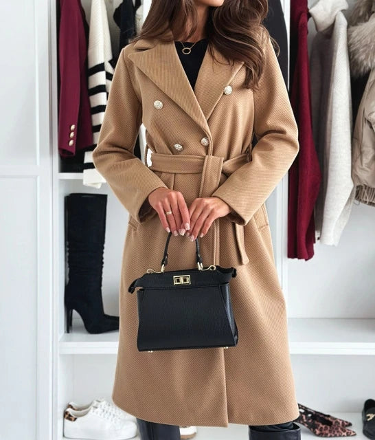 Elegant Double-Breasted Coat – Chic Tie Closure for Women 2