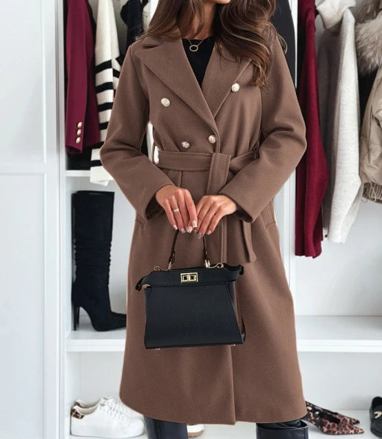 Elegant Double-Breasted Coat – Chic Tie Closure for Women 3