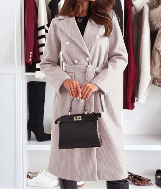 Elegant Double-Breasted Coat – Chic Tie Closure for Women 4