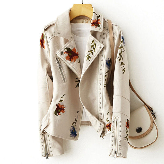Floral PU Leather Jacket – Chic Spring Style for Women 0