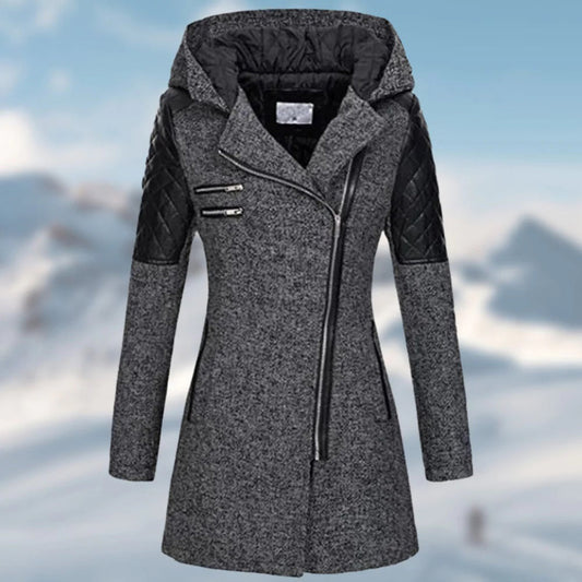 Jech Mid-Length Jacket – Stylish Diagonal Zipper & Cozy Hood 0