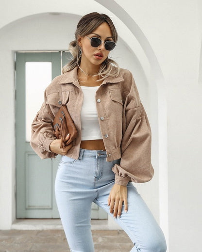 Stylish Corduroy Jacket – Cropped Fit with Fun Balloon Sleeves 0
