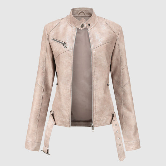 Stylish Stand Collar Leather Jacket – Tailored Fit for Modern Elegance 0