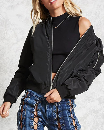 Stylish Women's Bomber Jacket – Timeless Design with Pockets 0