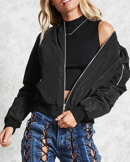 Stylish Women's Bomber Jacket – Timeless Design with Pockets 0