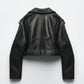 Women's Biker Jacket – Edgy Faux Leather with Belted Waist 2