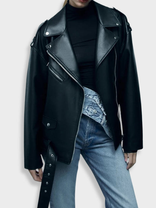 Women's Biker Jacket – Stylish PU Leather with Asymmetrical Zipper 0