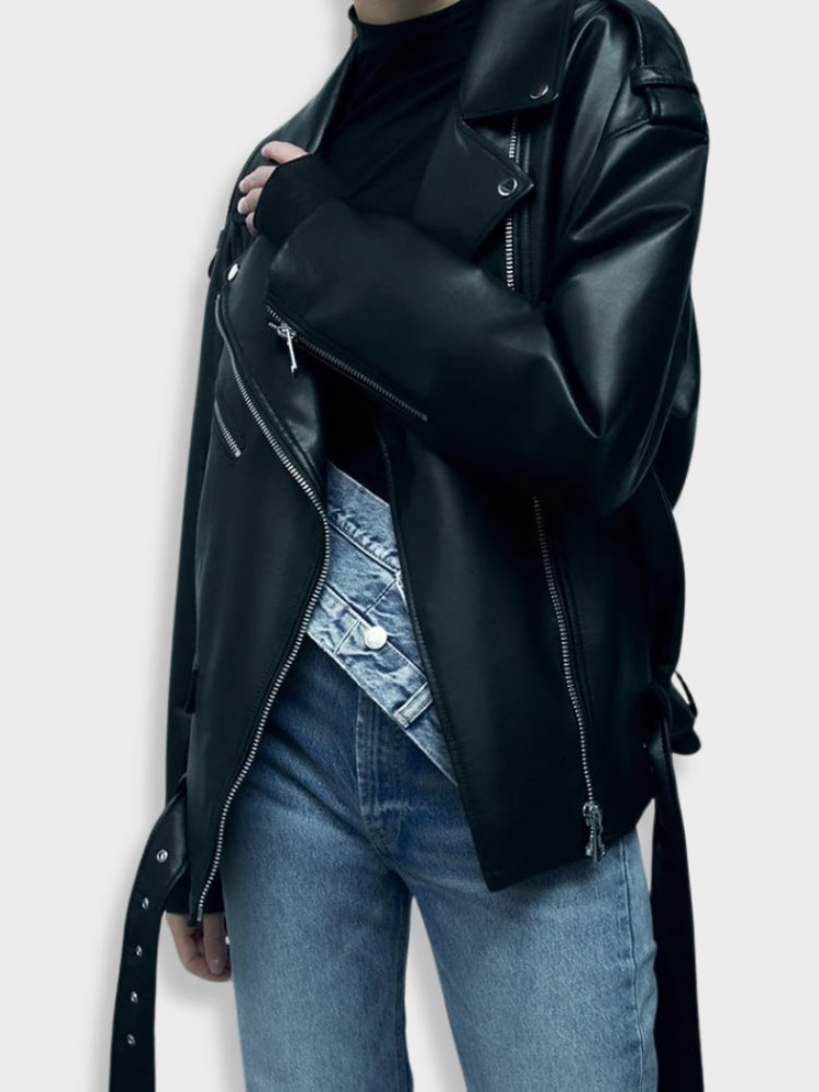 Women's Biker Jacket – Stylish PU Leather with Asymmetrical Zipper 2