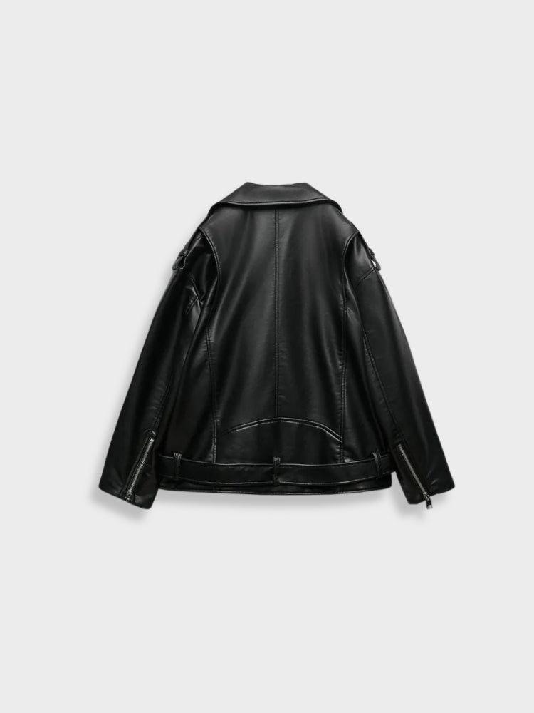 Women's Biker Jacket – Stylish PU Leather with Asymmetrical Zipper 3