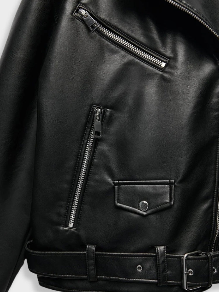 Women's Biker Jacket – Stylish PU Leather with Asymmetrical Zipper 4