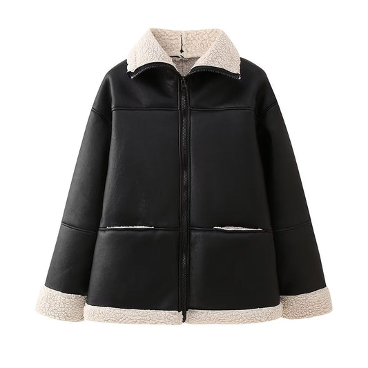 Women's Black Biker Jacket – Stylish Wool Blend for All-Day Comfort 0