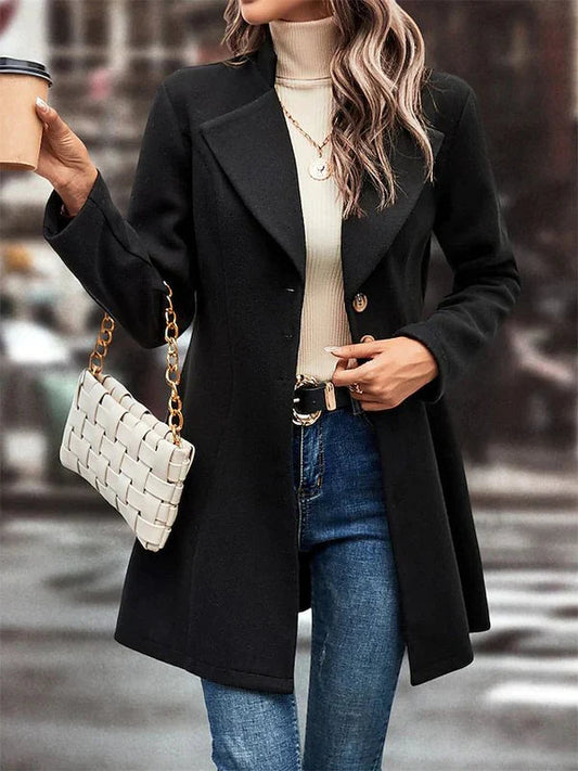 Women's Black Coat – Elegant Button Closure for Versatile Style 0