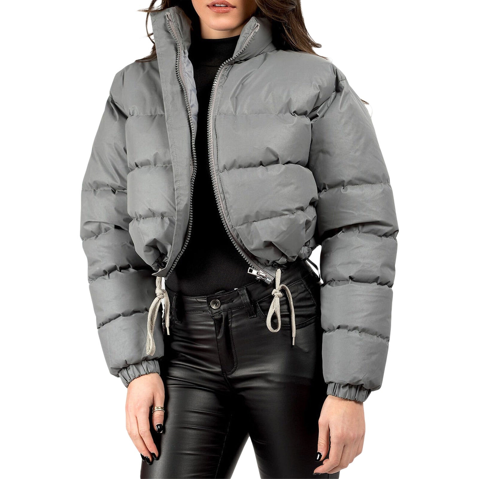 Women's Black Puffer Jacket – Cozy Turtleneck for Winter Warmth 4