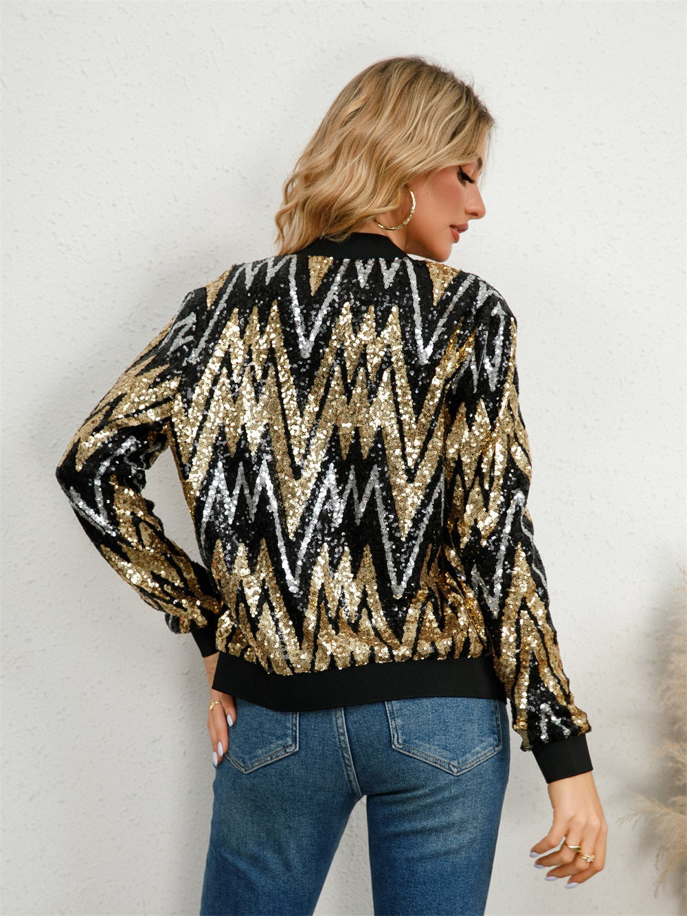 Women's Bomber Jacket – Sequin Trim for Chic Versatility 3