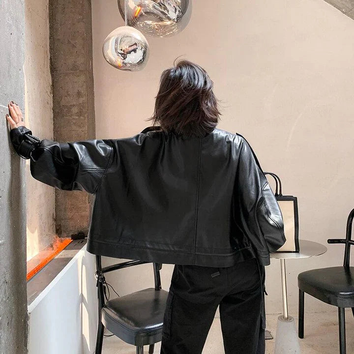 Women's Box Cut Leather Jacket – Chic Style for Every Occasion 4